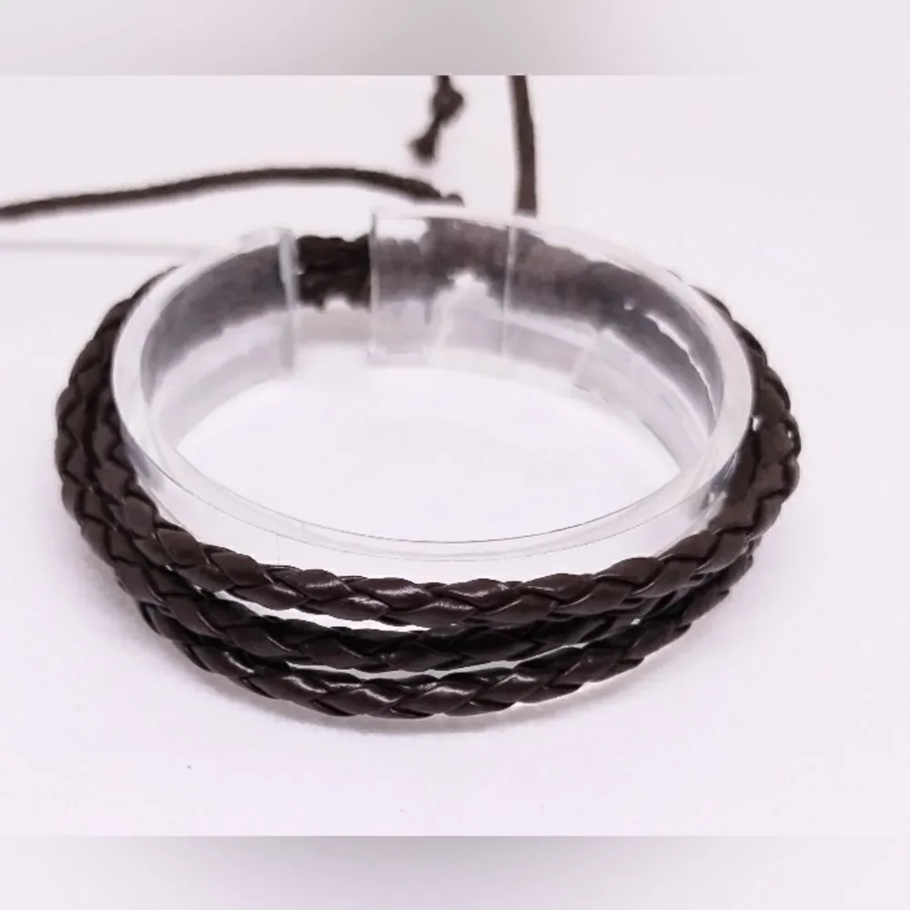 Men's bracelet leather braided brown‎ new e13
